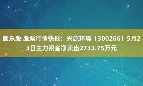 翻乐股 股票行情快报：兴源环境（300266）5月23日主力资金净卖出2733.75万元