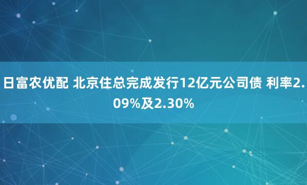 日富农优配 北京住总完成发行12亿元公司债 利率2.09%及2.30%